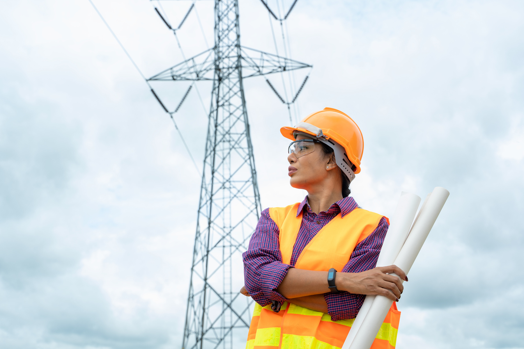 Woman electrical engineer working about project